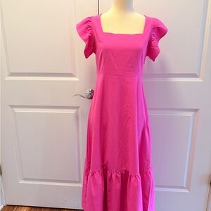 SHEIN Hot Pink Puff Sleeve Maxi Dress
